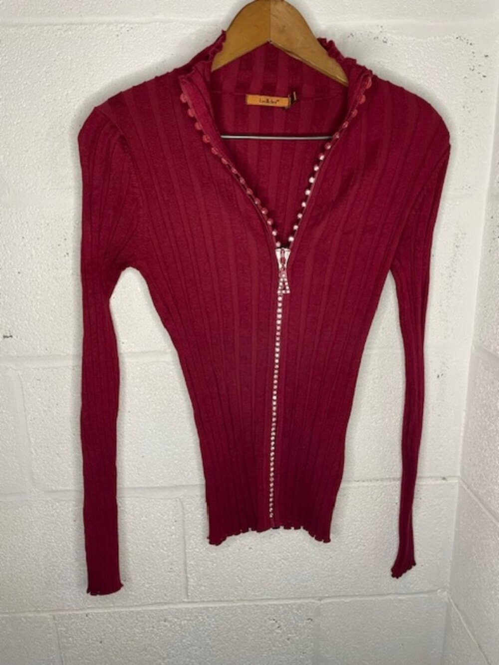 Belldini Bedazzled Zip-Up Mock-neck